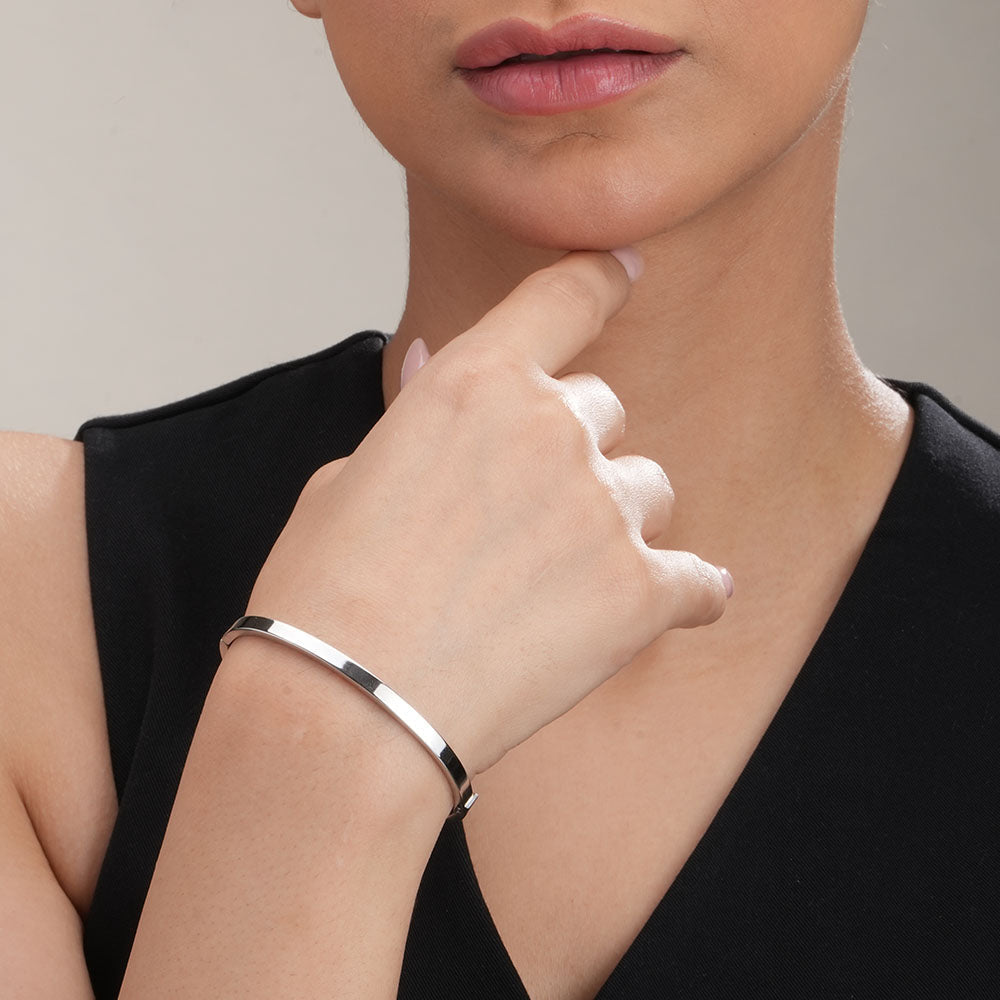 Elliptical Grace Silver Bangle Bracelet