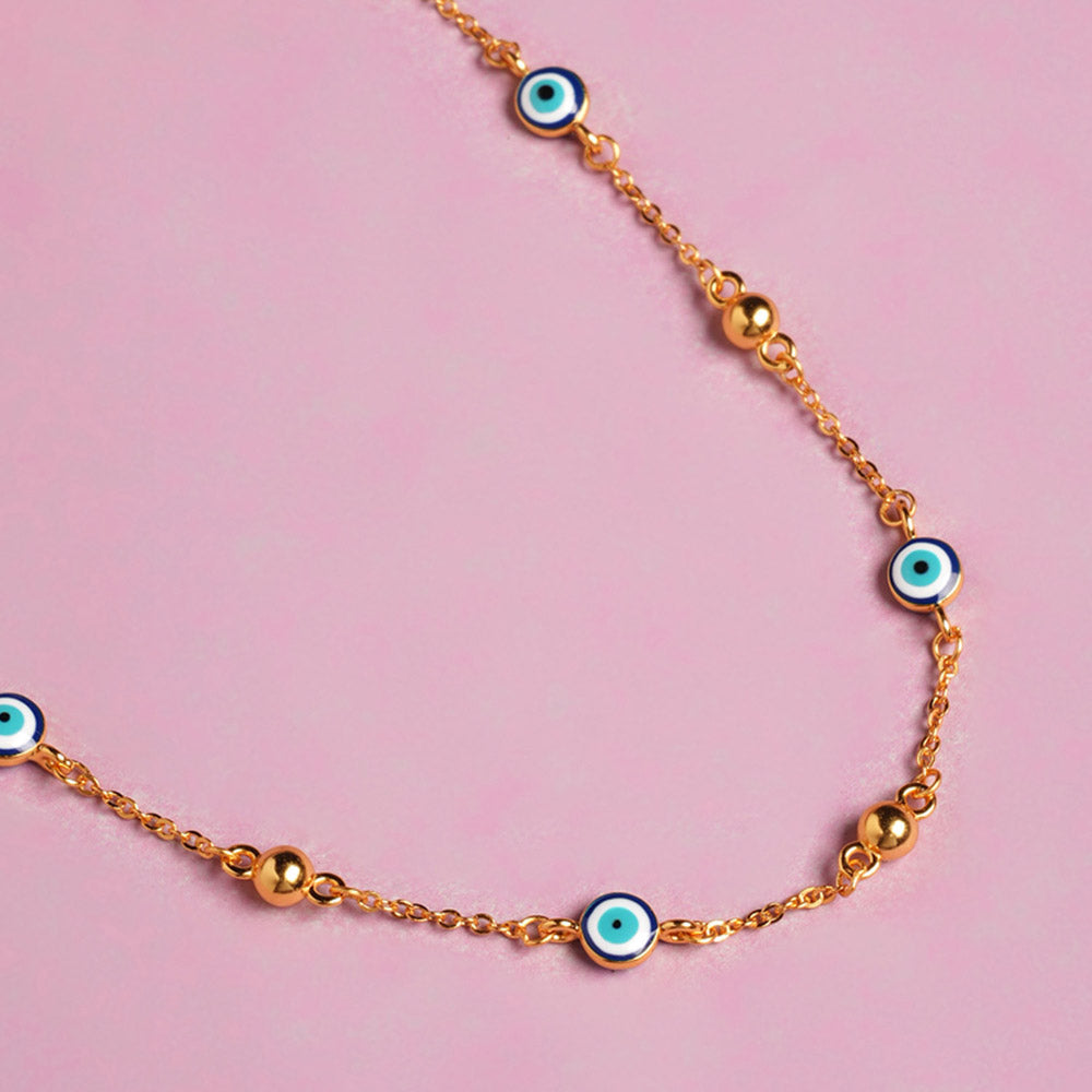 Evil Eye 925 Silver with Metal Balls Station Necklace