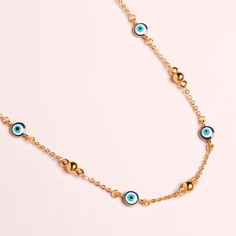 Evil Eye 925 Silver with Metal Balls Station Necklace