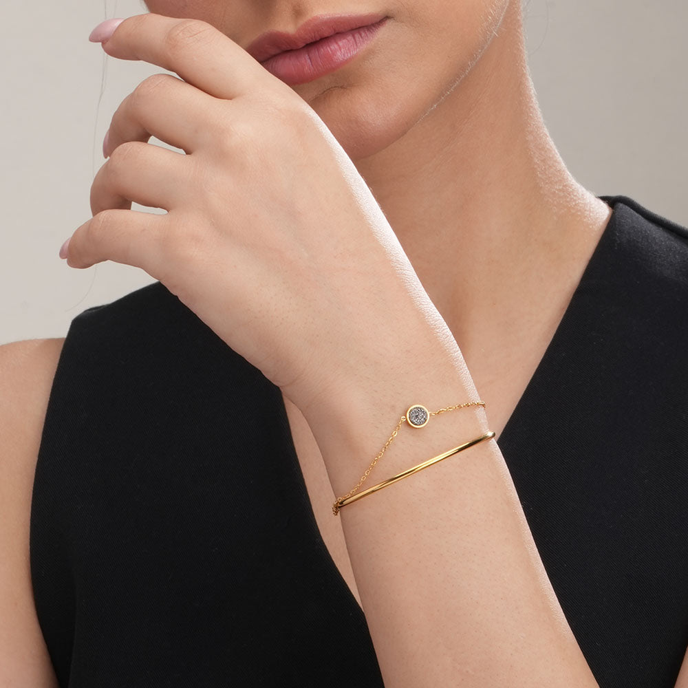Two Layered Solitaire Drop Necklace & Double Layer Stone Cuff Bracelet Combo Set