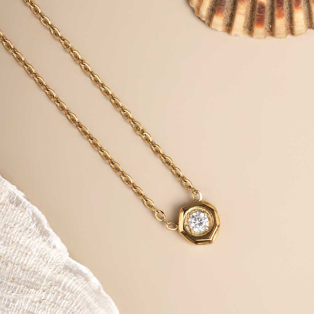 White Gemstone Gold Chain Necklace