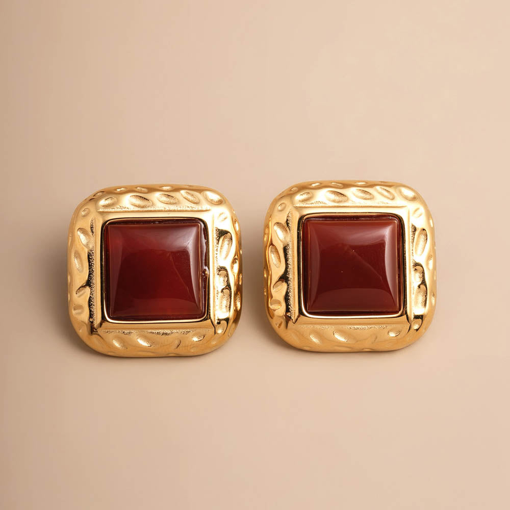 Statement Red Stone Stud Earrings