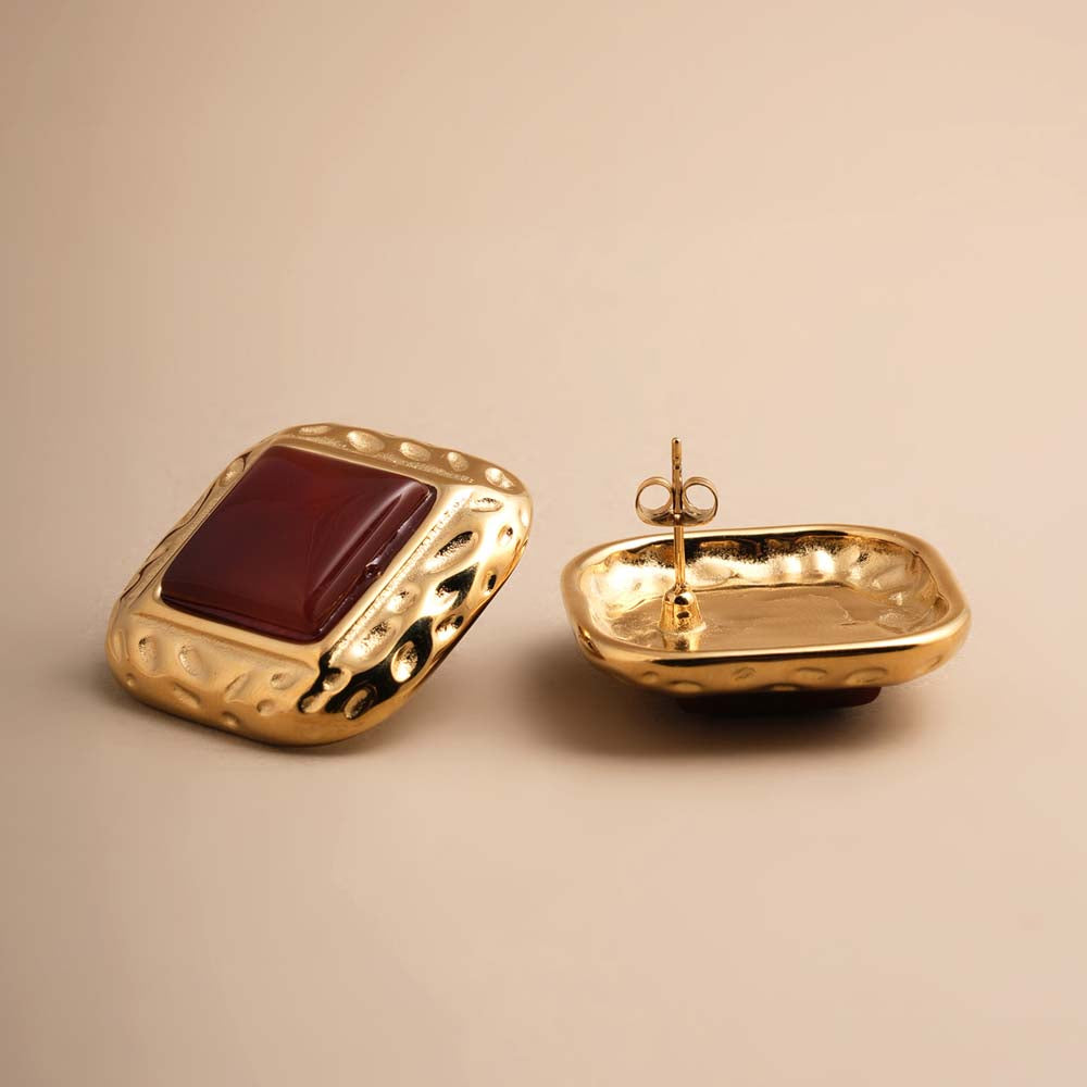 Statement Red Stone Stud Earrings