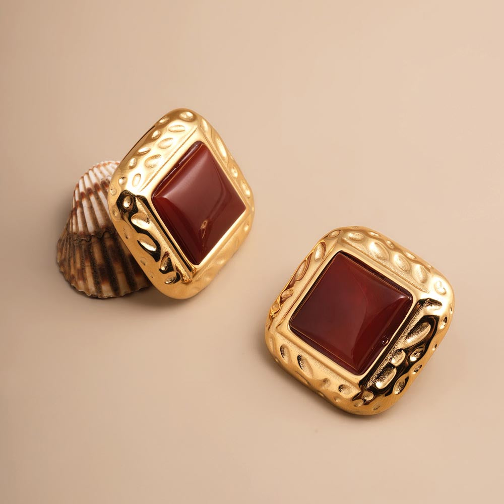 Statement Red Stone Stud Earrings