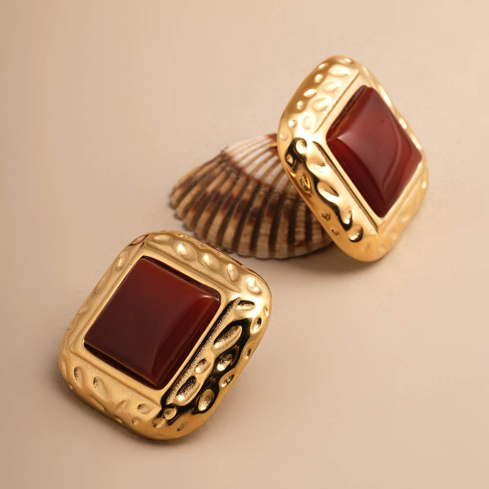 Statement Red Stone Stud Earrings