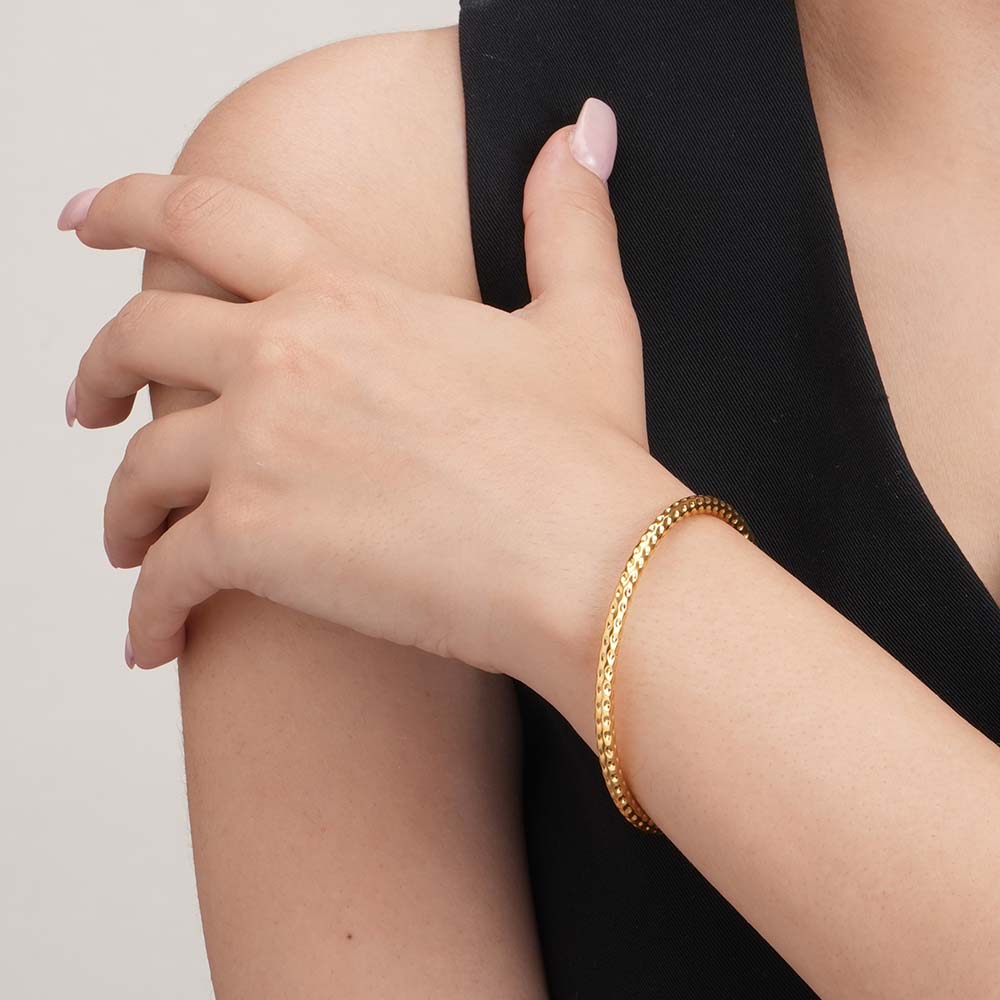 Gold Plated Circle Hammered Buddhist Bracelet