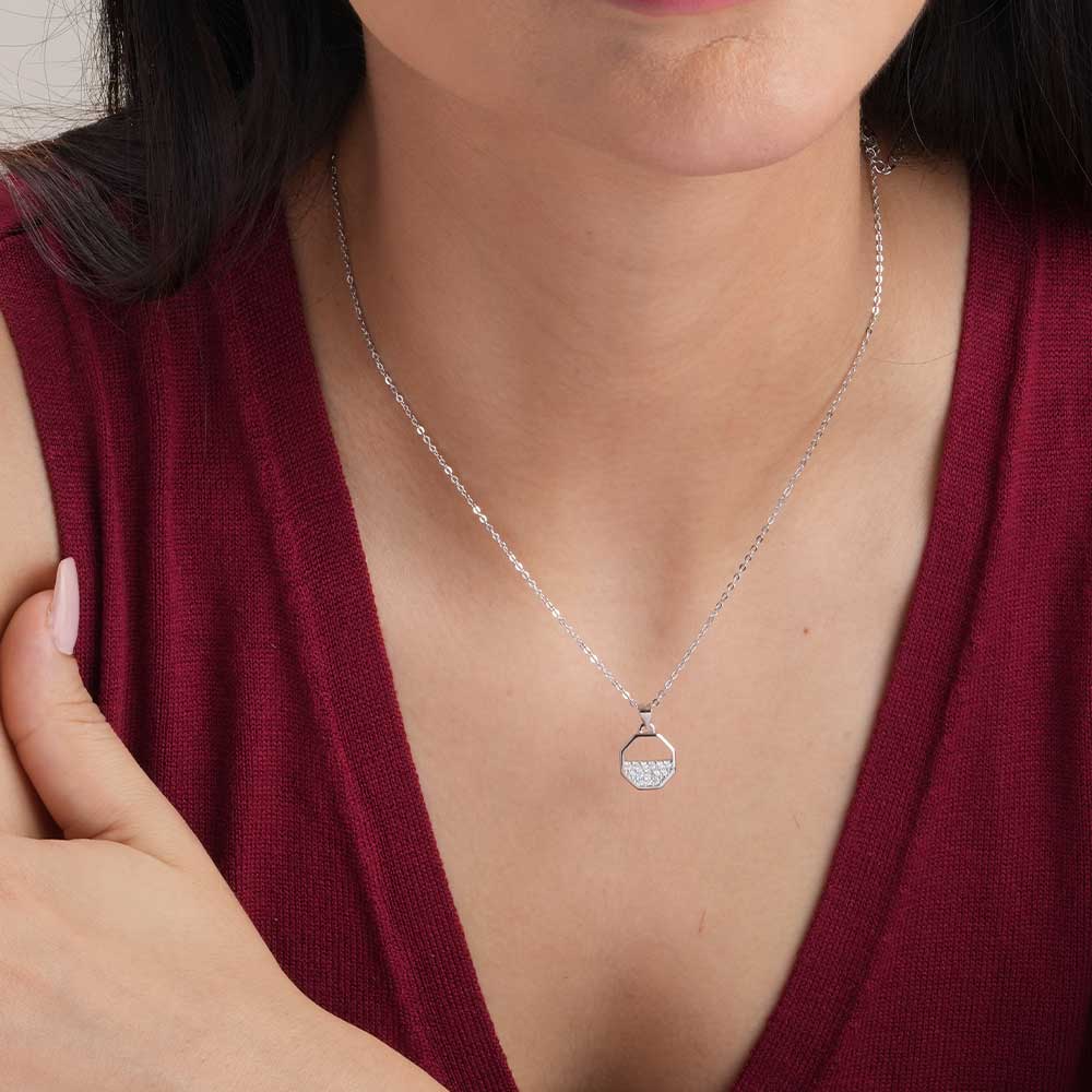 Zircon-Studded Octagon Necklace | Silver