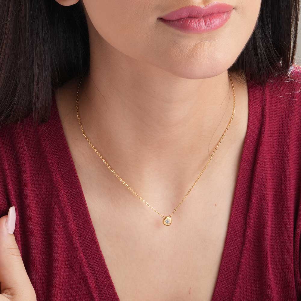 White Gemstone Gold Chain Necklace & Solitary Spark Bracelet Combo Set