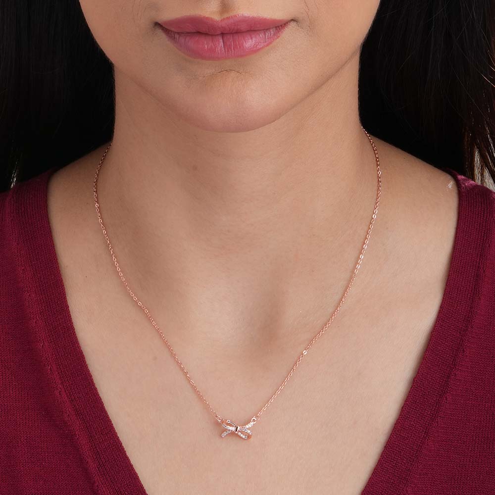 Zircon-Studded Knot Necklace | Rose Gold