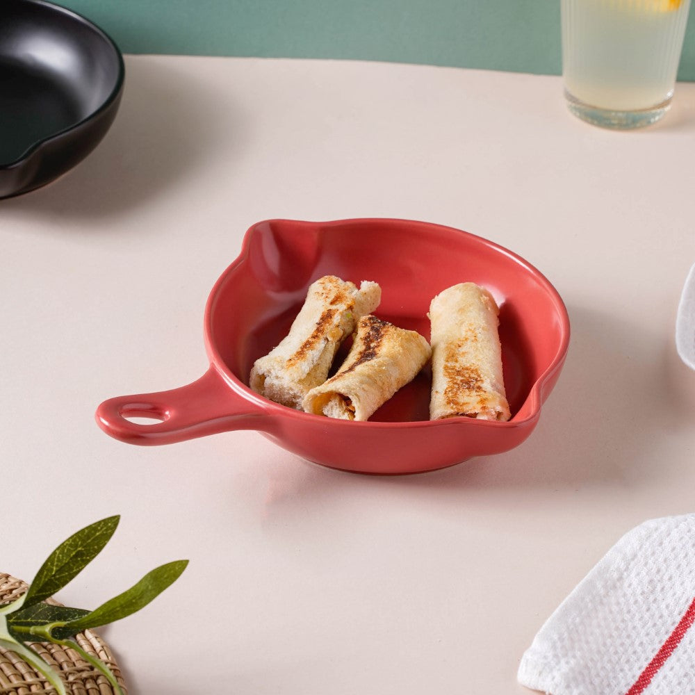 Red Ceramic Dish With Handle