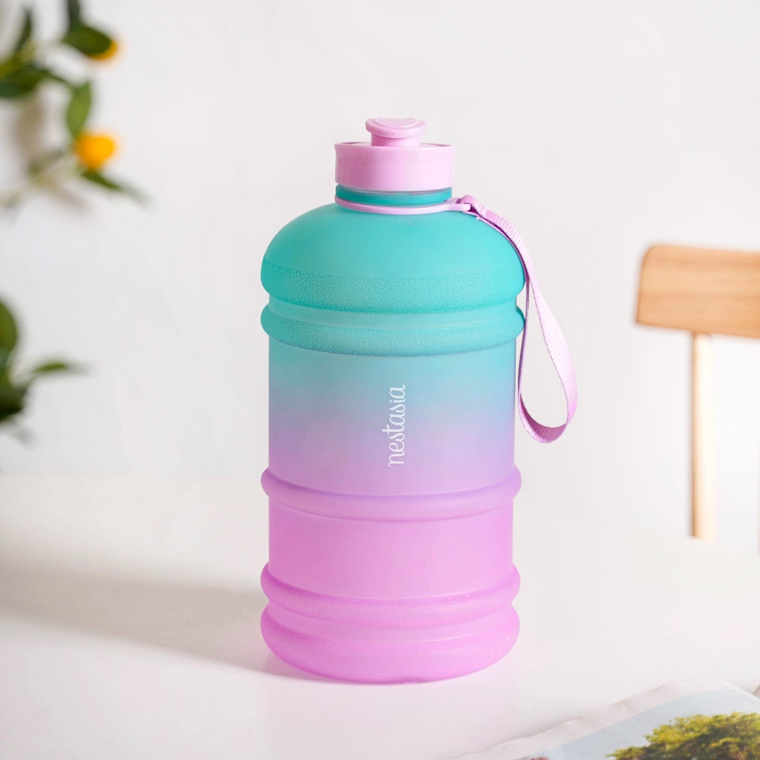 AquaBurst Large Capacity Gym Water Bottle Ombre Pink Turquoise 2200ml