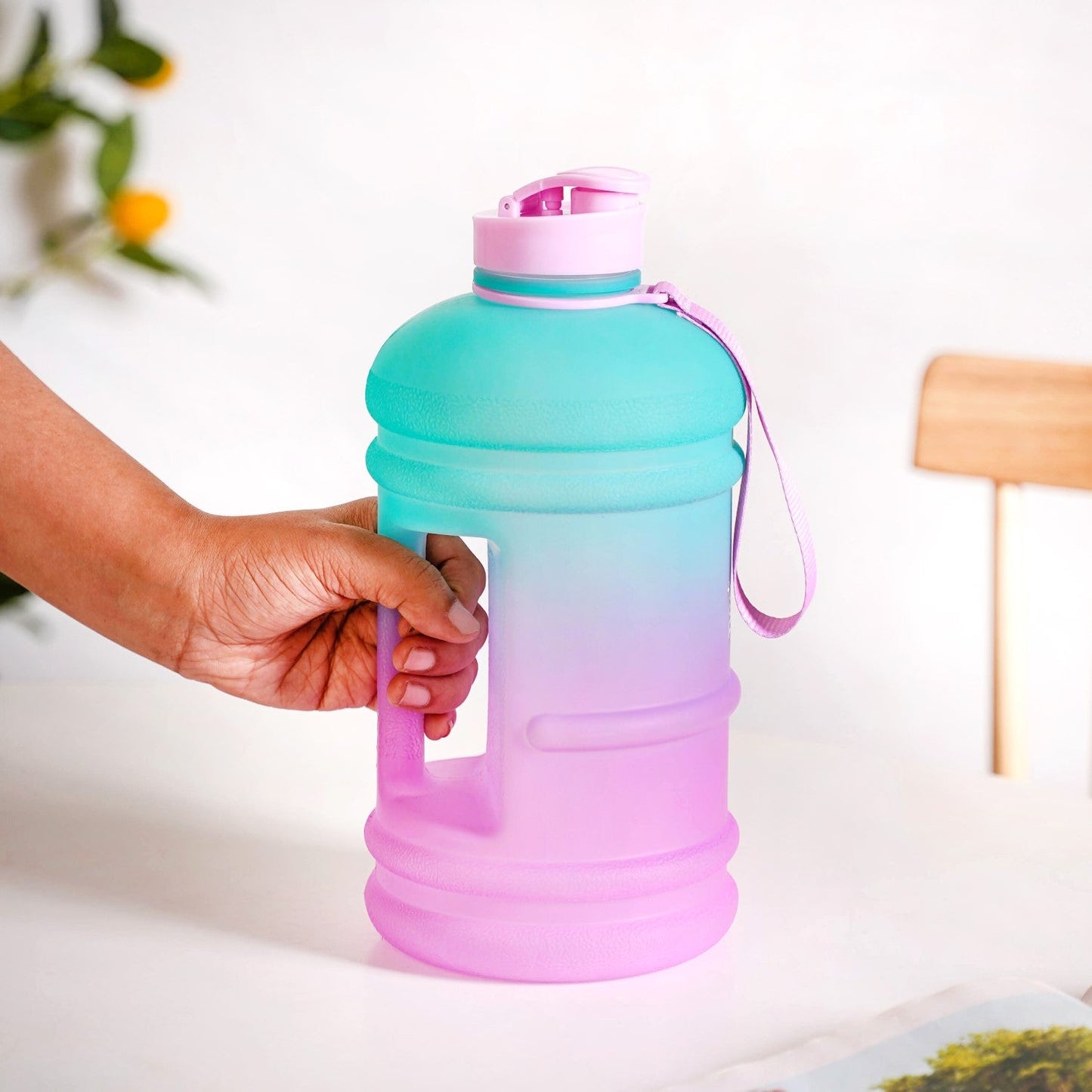 AquaBurst Large Capacity Gym Water Bottle Ombre Pink Turquoise 2200ml