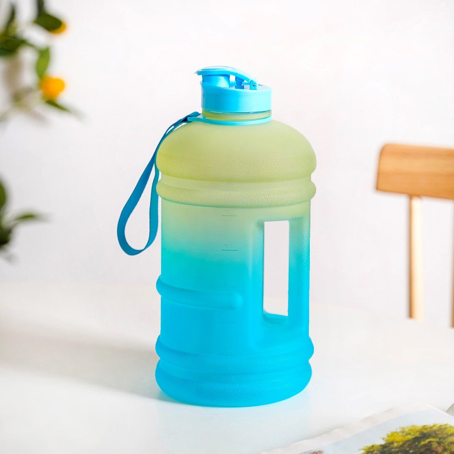AquaBurst Water Bottle With Capacity Markers Ombre Green Blue 2200ml