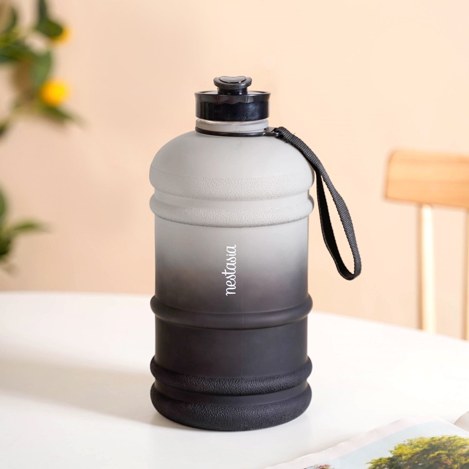 AquaBurst Fitness Gallon Water Bottle Ombre Grey Black 2200ml