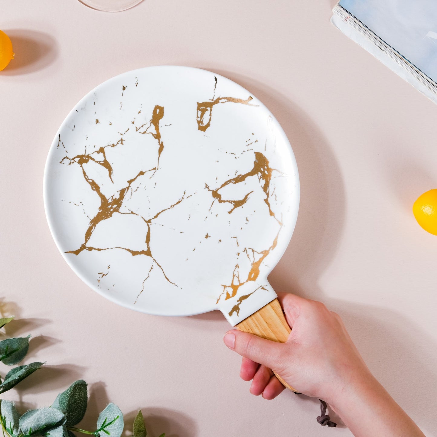 Marble Plate With Handle 11 Inch