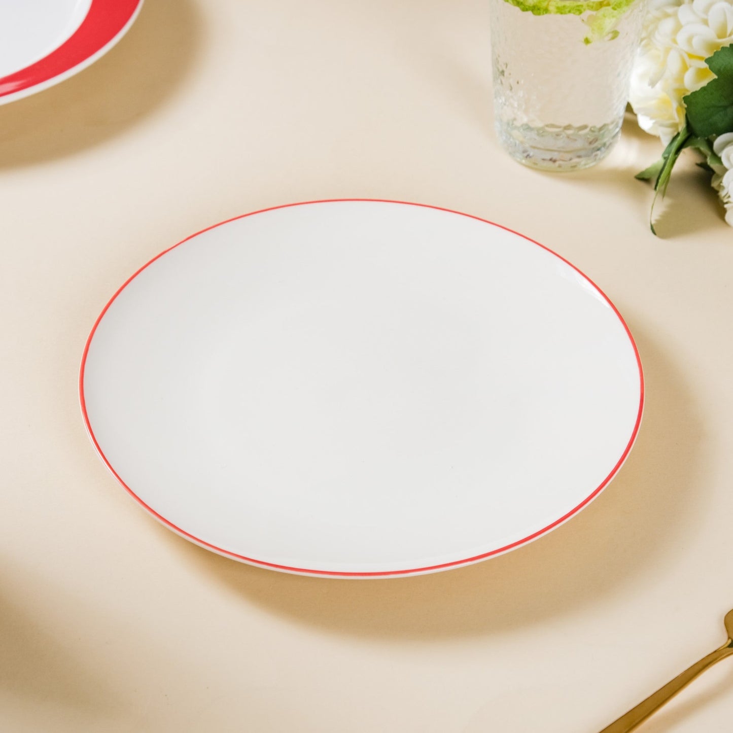Riona Red Rimmed Ceramic Snack Plate 8-Inch