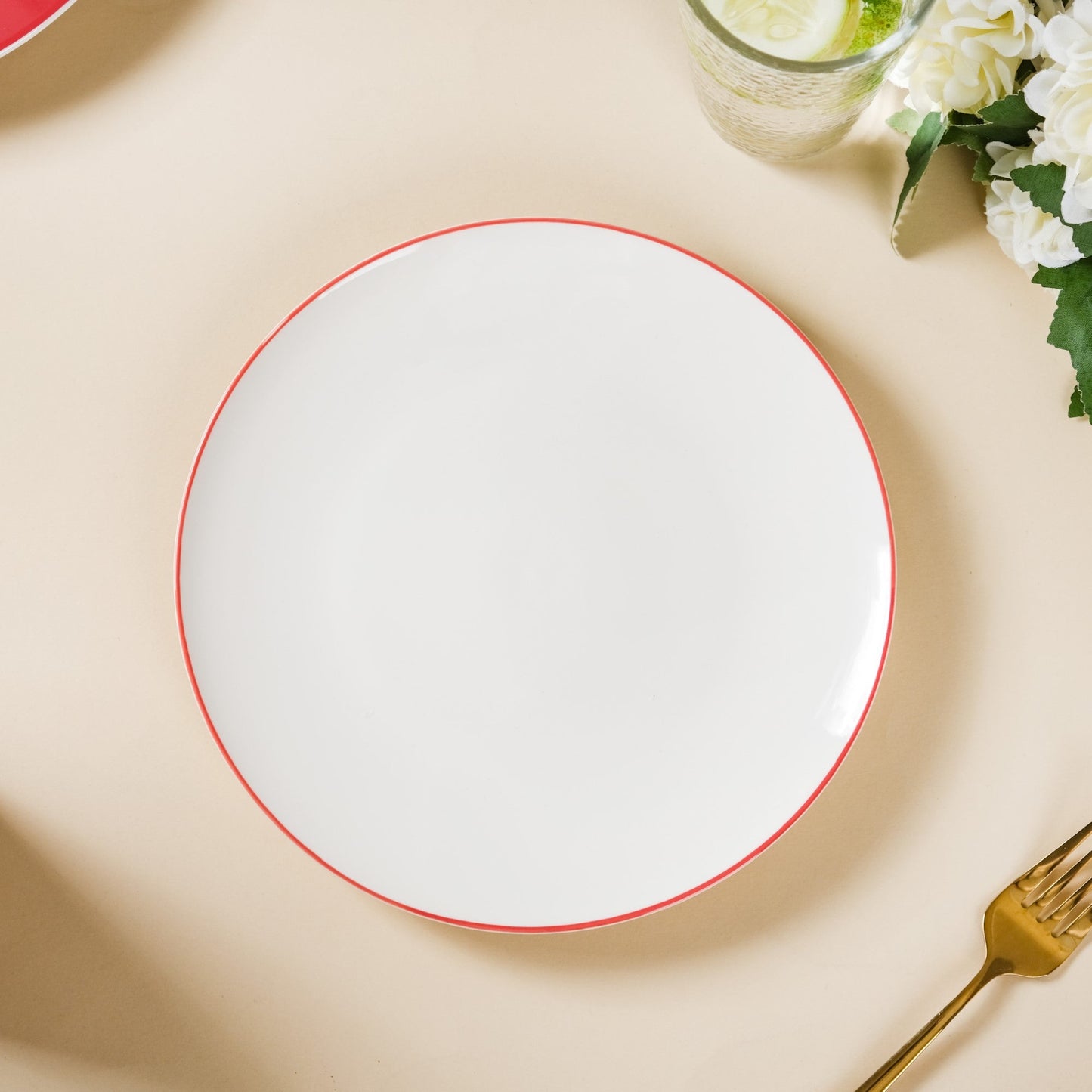 Riona Red Rimmed Ceramic Snack Plate 8-Inch
