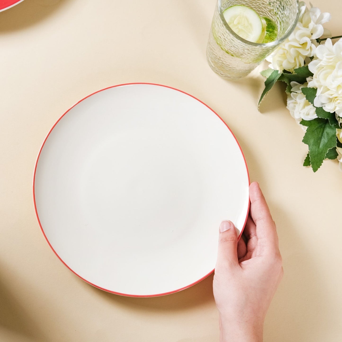 Riona Red Rimmed Ceramic Snack Plate 8-Inch