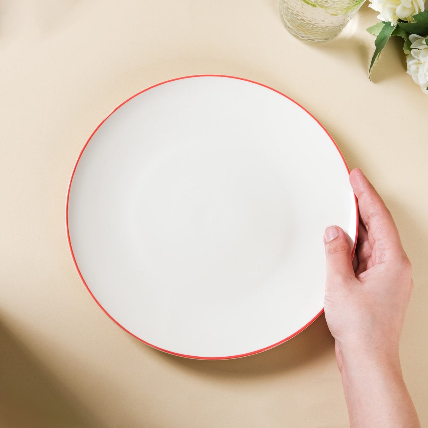 Riona Red Rimmed Ceramic Snack Plate 8-Inch
