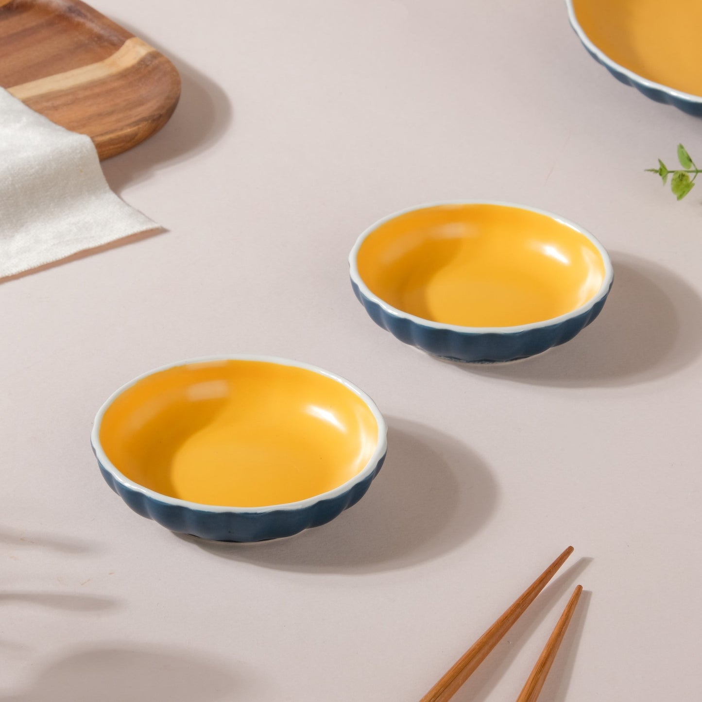 Chrome Ceramic Dessert Plate Blue 4 Inch Set Of 2