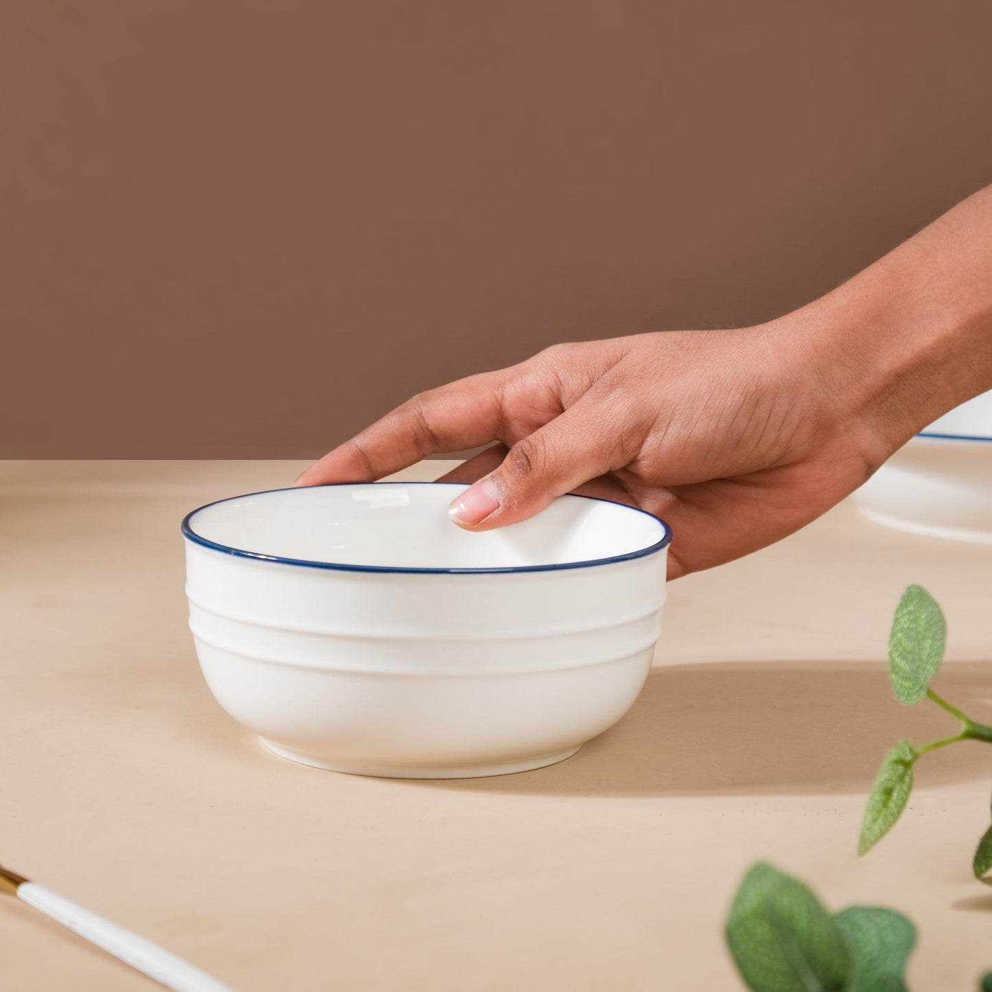 Riona Ceramic Popcorn Bowl White And Blue 400 ml