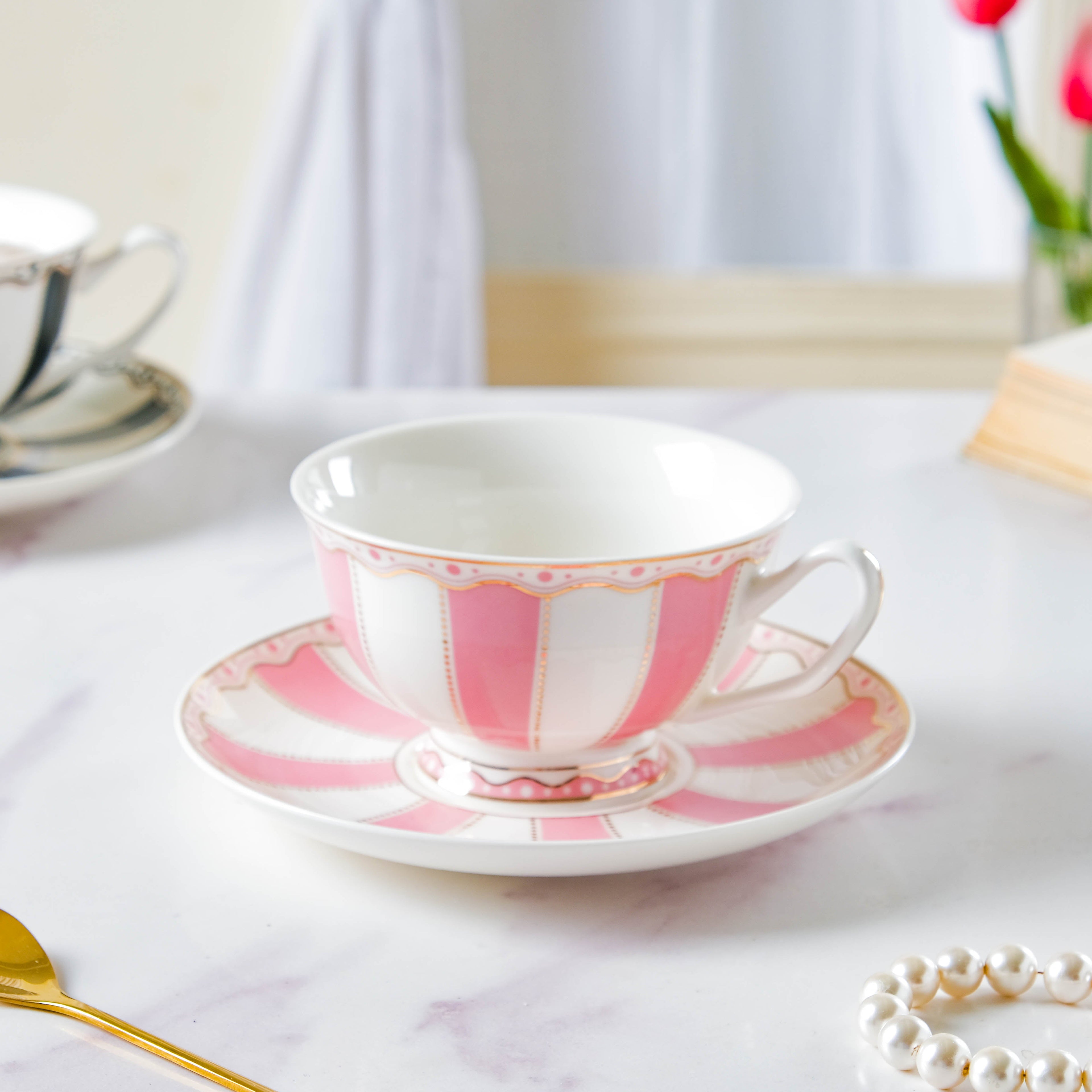 Azalea Pink Ceramic Cup and Saucer Set 150 ml