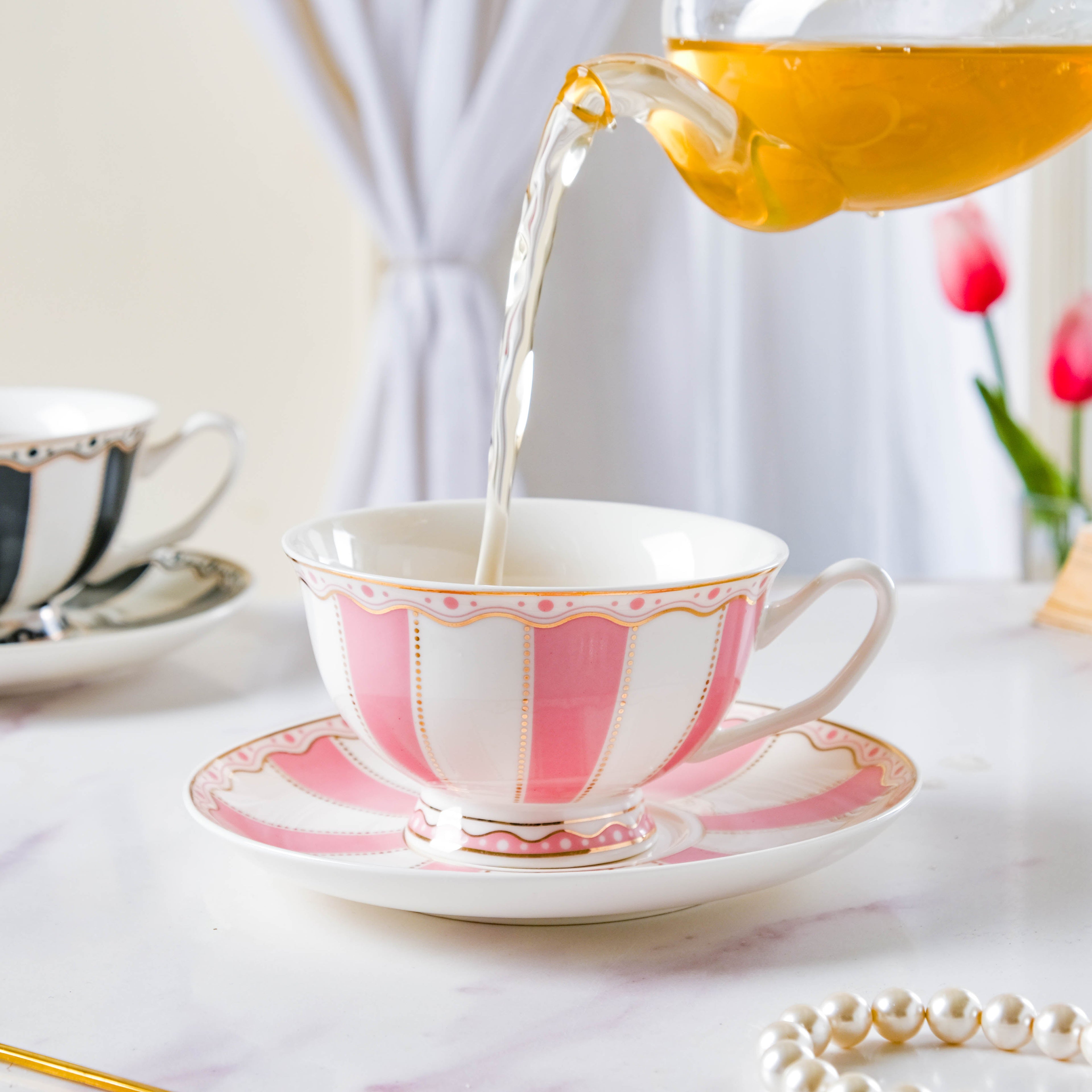 Azalea Pink Ceramic Cup and Saucer Set 150 ml