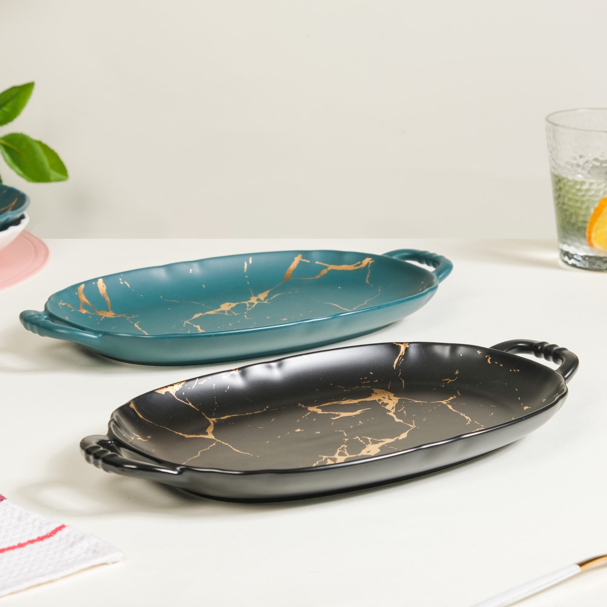 Rectangular Ceramic Serving Plate With Handle