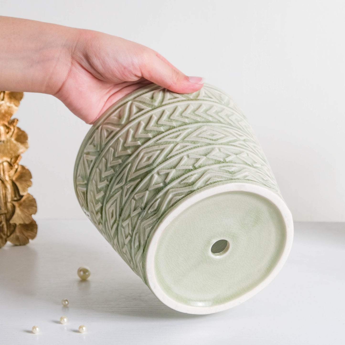 Intricate Texture Sage Green Pot