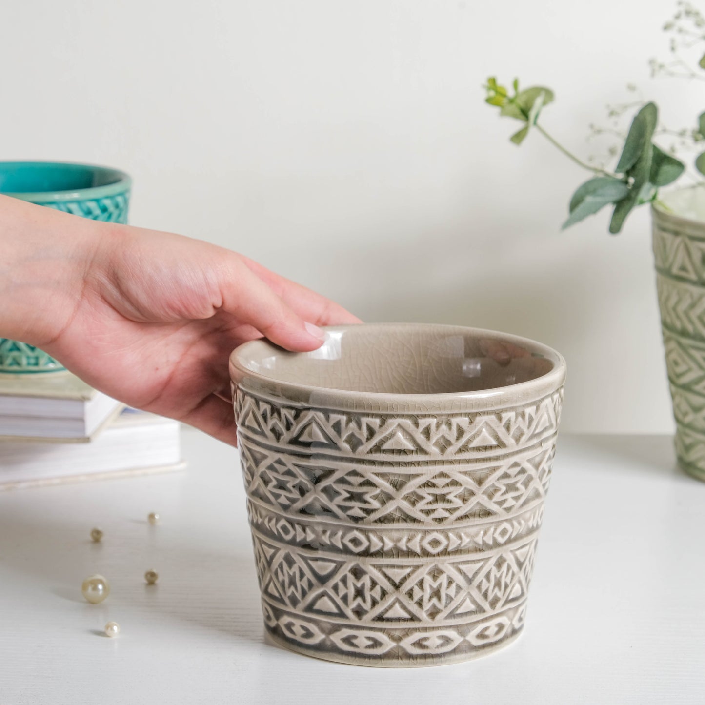 Intricate Texture Grey Pot