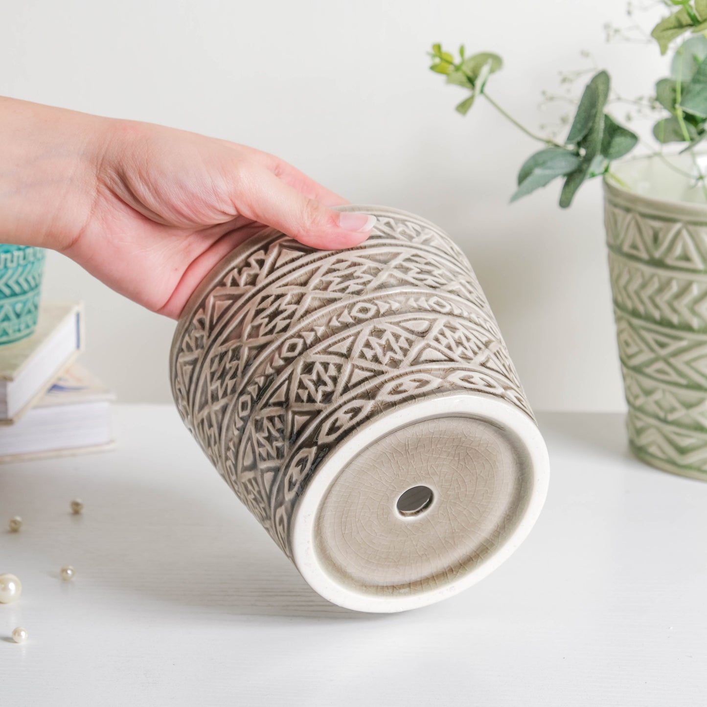 Intricate Texture Grey Pot