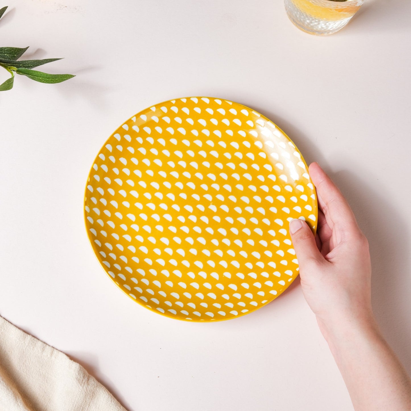 Geometric Mustard Snack Plate 7.5 Inch Set Of 2