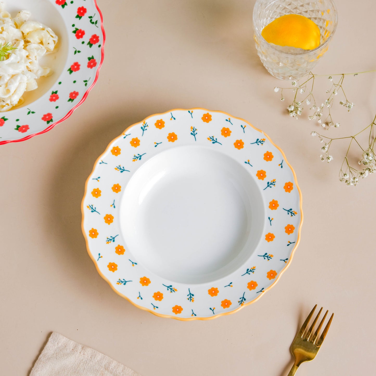 Enchanted Summer Pasta Plate Orange