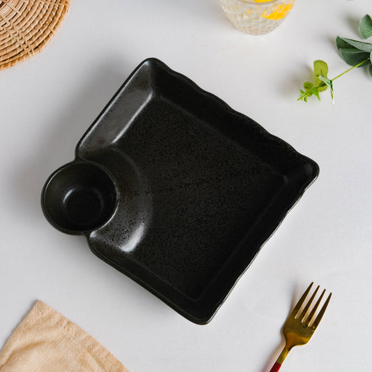 Ebony Black Chip and Dip Plate