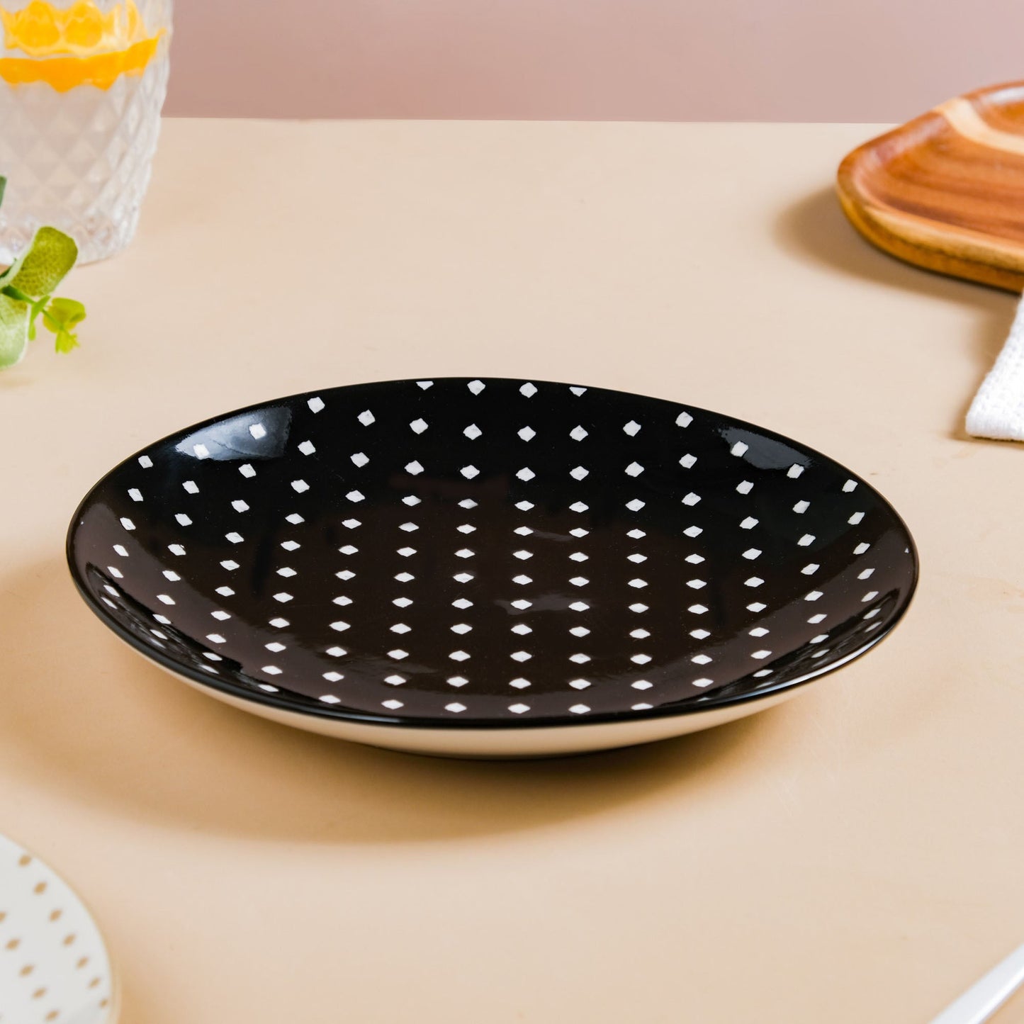 Retro Ceramic Snack Plate Black 7.5 Inch Set Of 2