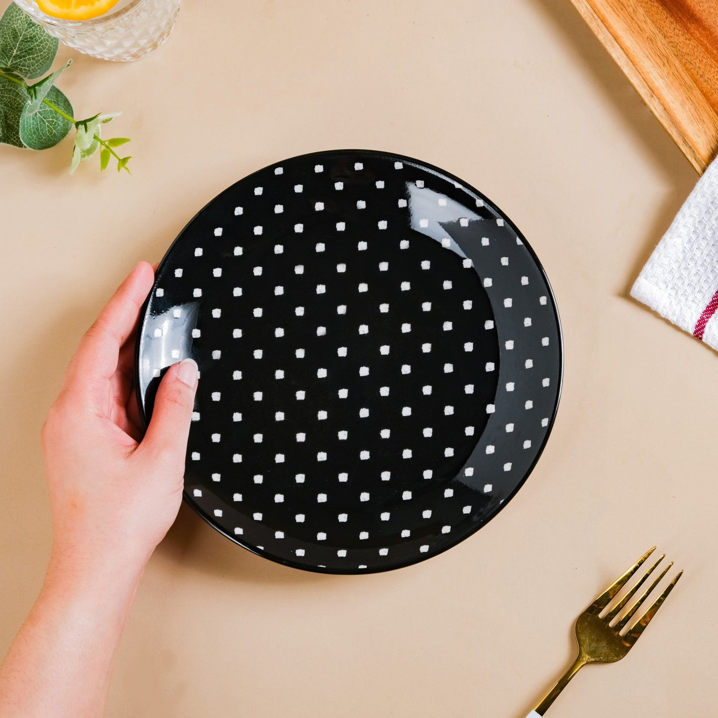 Retro Ceramic Snack Plate Black 7.5 Inch Set Of 2