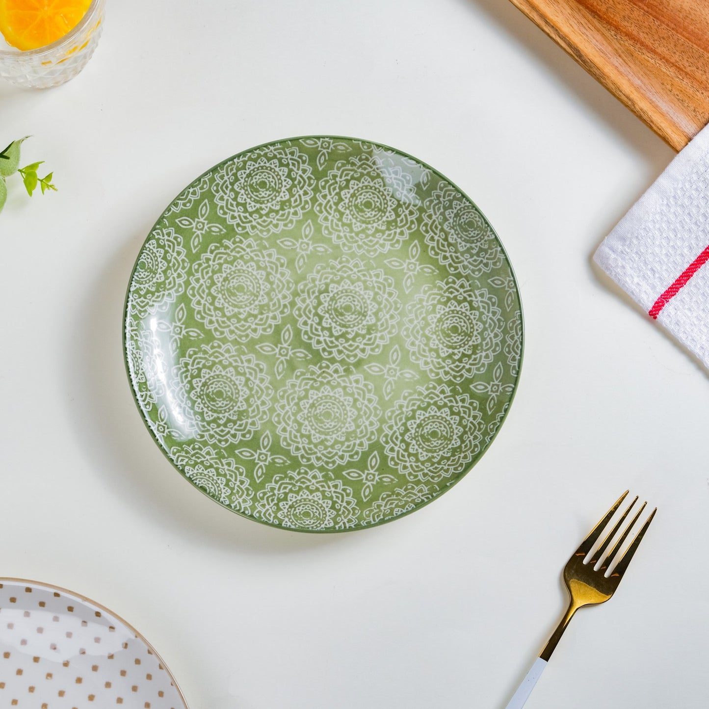 Ethnic Sage Green Snack Plate 7.5 Inch Set Of 2