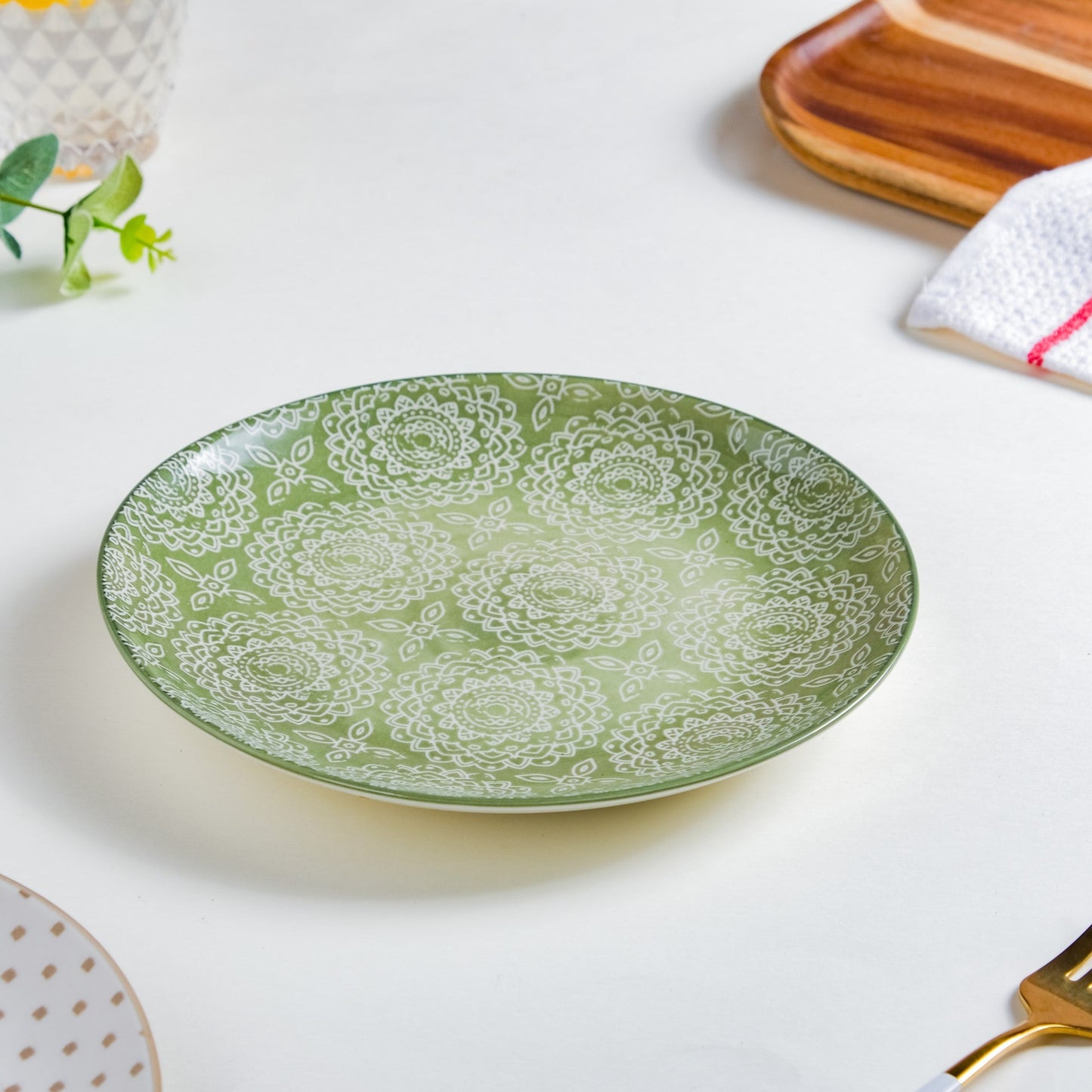 Ethnic Sage Green Snack Plate 7.5 Inch Set Of 2
