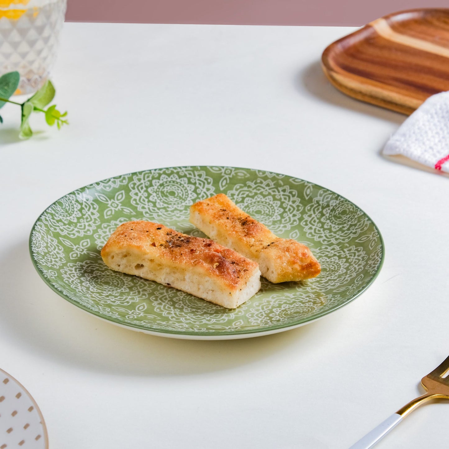 Ethnic Sage Green Snack Plate 7.5 Inch Set Of 2