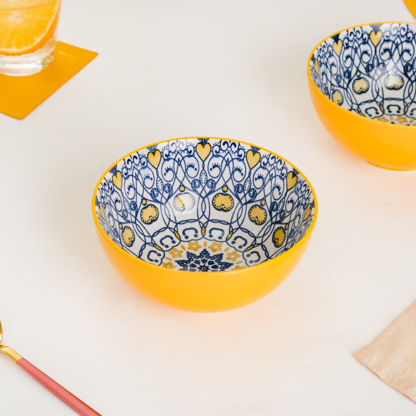 Mandala Ceramic Snack Bowl Yellow 400ml Set Of 2