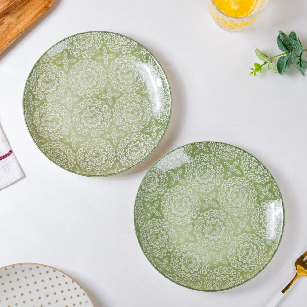 Ethnic Sage Green Snack Plate 7.5 Inch Set Of 2