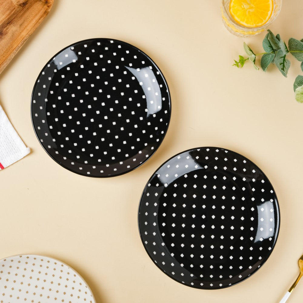 Retro Ceramic Snack Plate Black 7.5 Inch Set Of 2