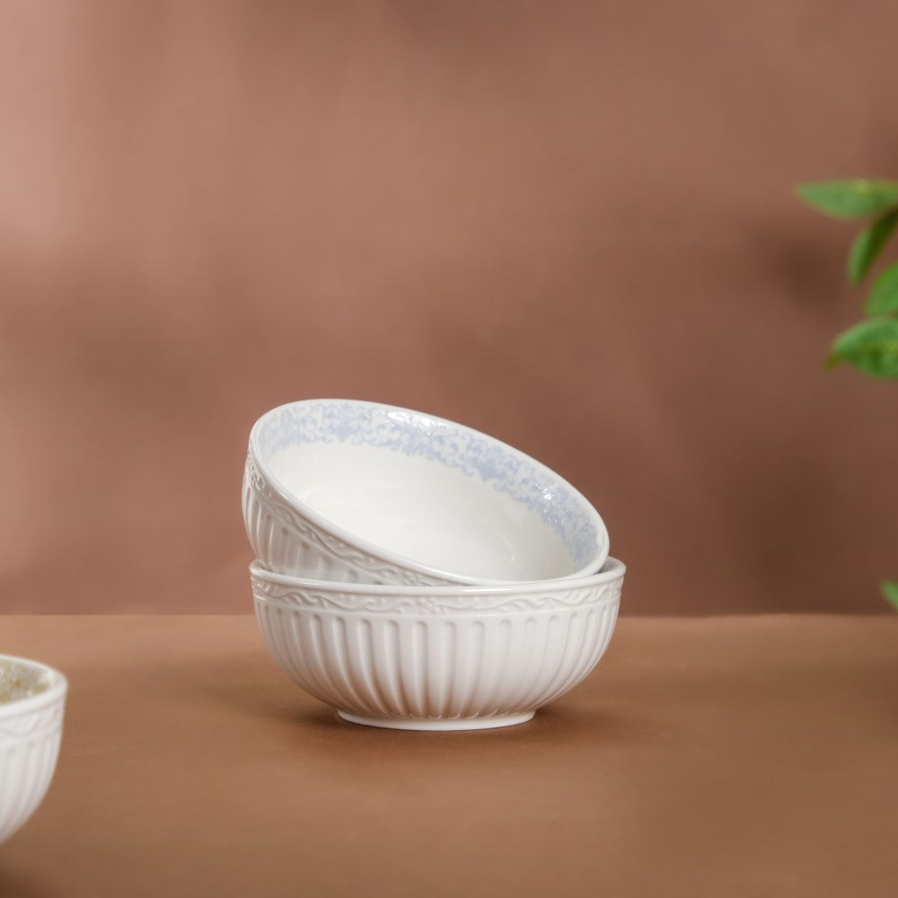 Engraved Rim Ceramic Snack Bowl Blue Set Of 2