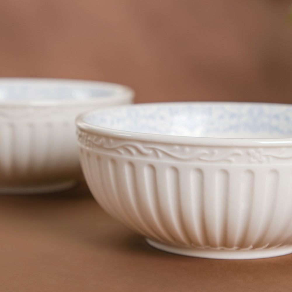 Engraved Rim Ceramic Snack Bowl Blue Set Of 2