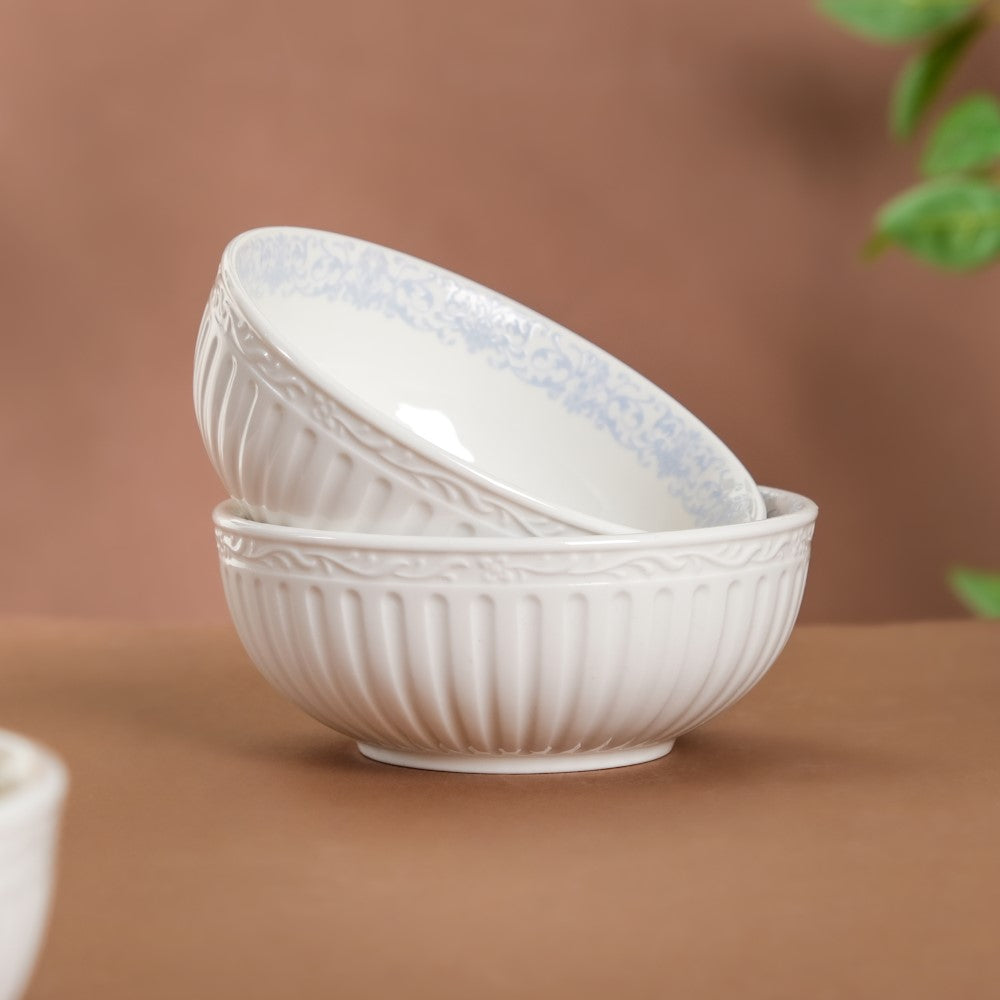 Engraved Rim Ceramic Snack Bowl Blue Set Of 2