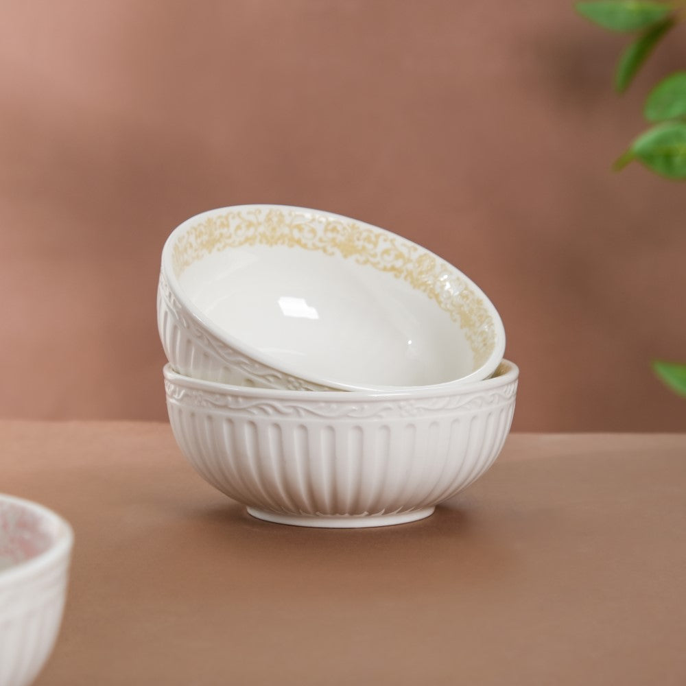 Engraved Rim Ceramic Snack Bowl Yellow Set Of 2