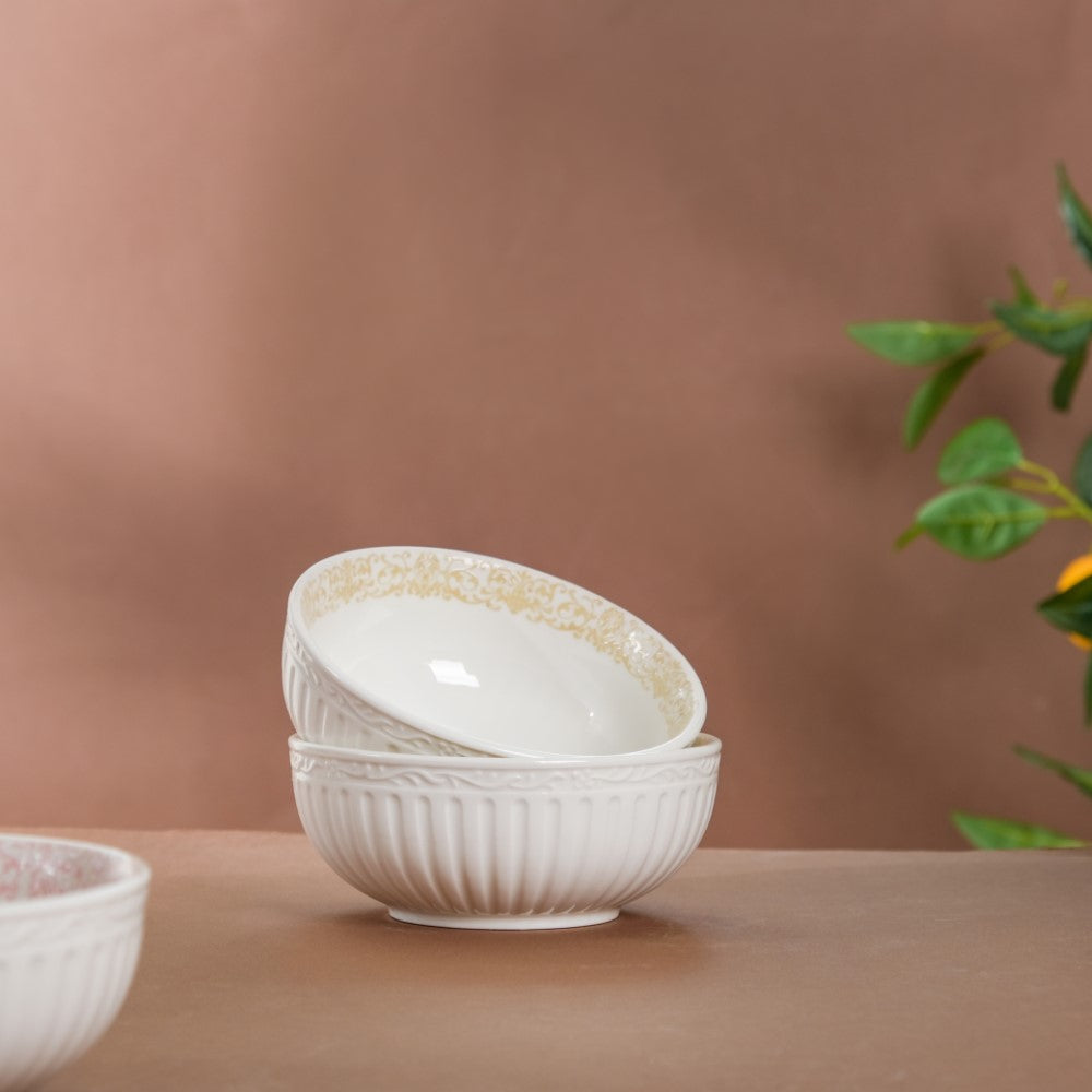 Engraved Rim Ceramic Snack Bowl Yellow Set Of 2