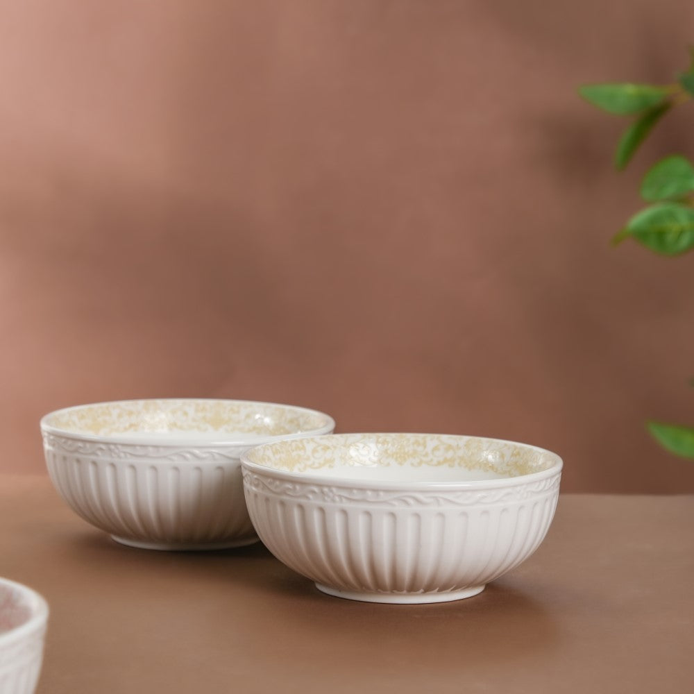 Engraved Rim Ceramic Snack Bowl Yellow Set Of 2