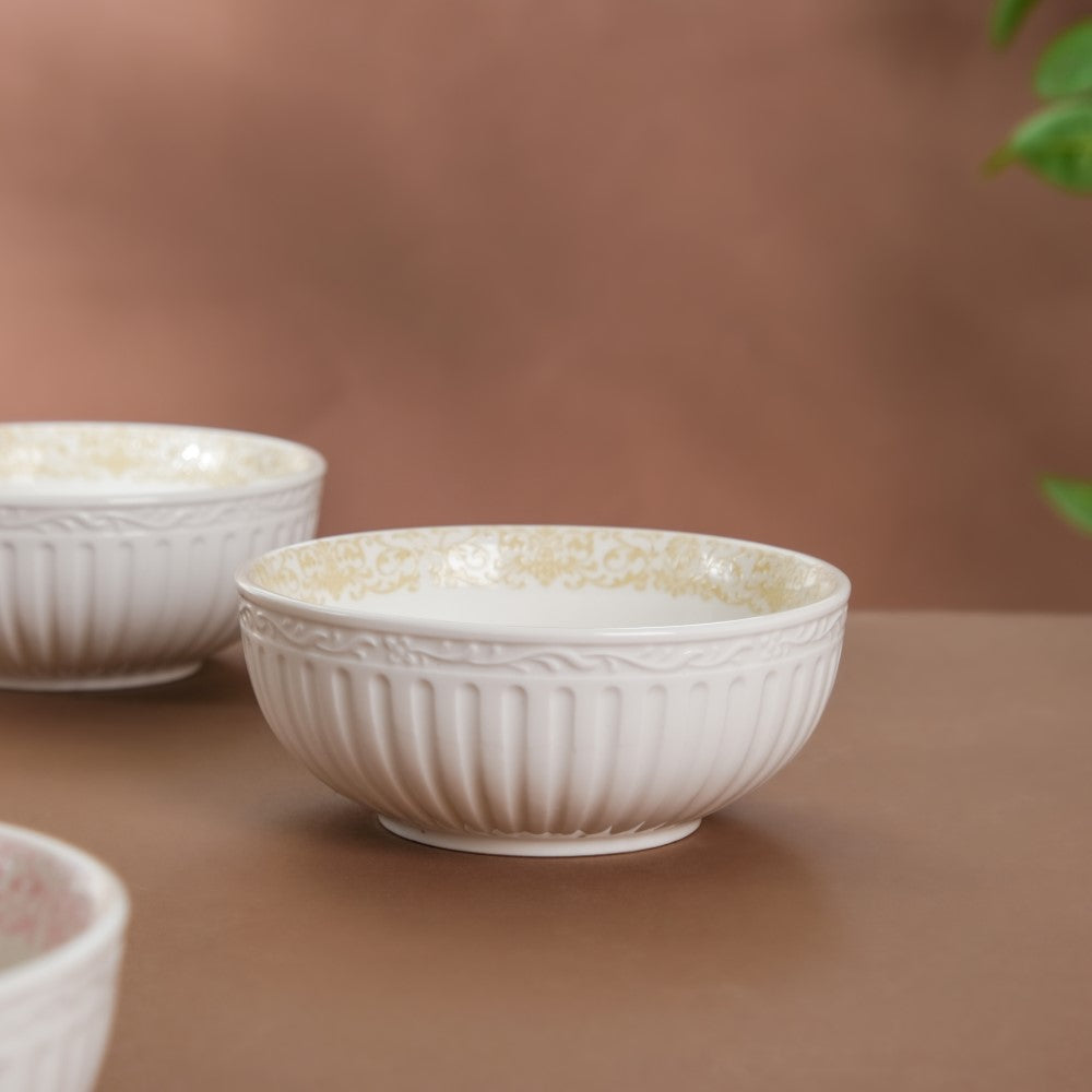 Engraved Rim Ceramic Snack Bowl Yellow Set Of 2