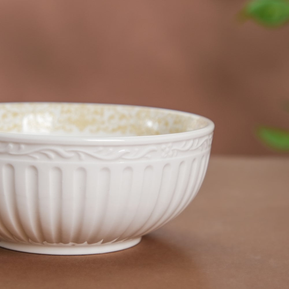 Engraved Rim Ceramic Snack Bowl Yellow Set Of 2